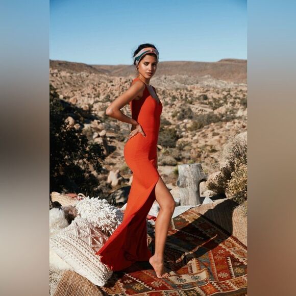 Dress the population Monroe Side Slit Gown maxi dress side slit poppy Red Sz S - Picture 2 of 14